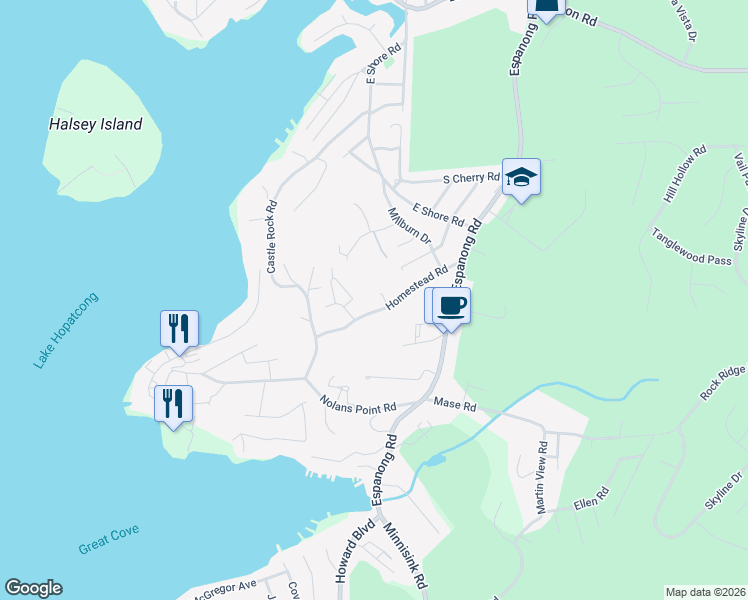 map of restaurants, bars, coffee shops, grocery stores, and more near 36 Homestead Road in Jefferson