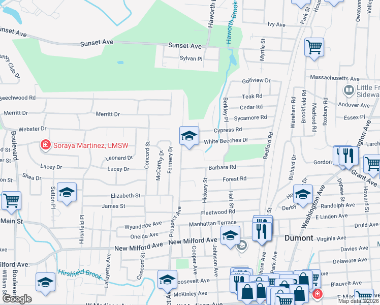map of restaurants, bars, coffee shops, grocery stores, and more near 435 Prospect Avenue in Dumont