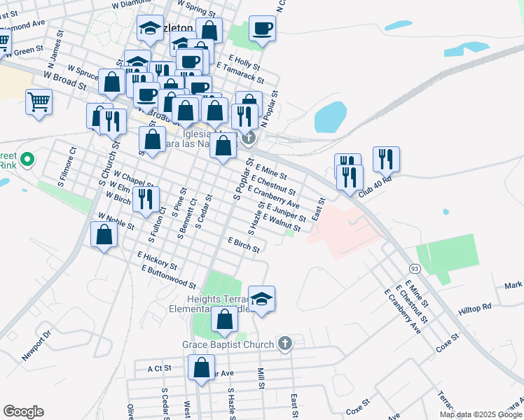 map of restaurants, bars, coffee shops, grocery stores, and more near 401 East Walnut Street in Hazleton