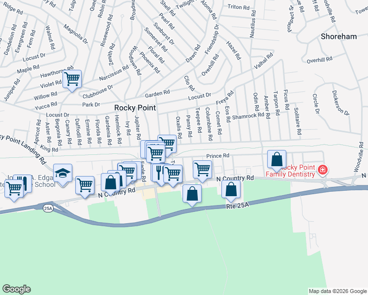 map of restaurants, bars, coffee shops, grocery stores, and more near 122 King Road in Rocky Point