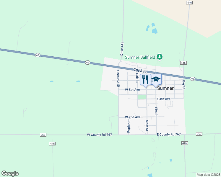 map of restaurants, bars, coffee shops, grocery stores, and more near 401 West 5th Avenue in Sumner