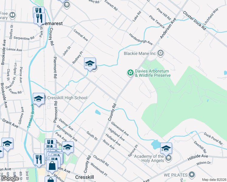 map of restaurants, bars, coffee shops, grocery stores, and more near 52 Edward Street in Demarest