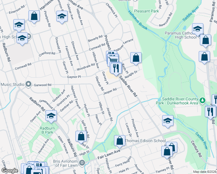 map of restaurants, bars, coffee shops, grocery stores, and more near 38-21 Garvey Place in Fair Lawn
