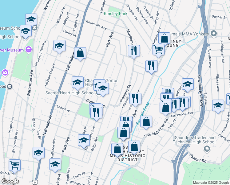 map of restaurants, bars, coffee shops, grocery stores, and more near 220 Voss Avenue in Yonkers