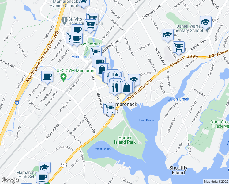 map of restaurants, bars, coffee shops, grocery stores, and more near 214 Mamaroneck Avenue in Mamaroneck