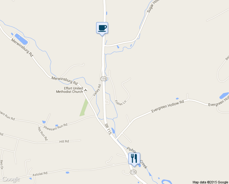 map of restaurants, bars, coffee shops, grocery stores, and more near Sleepy Hollow Road in Effort