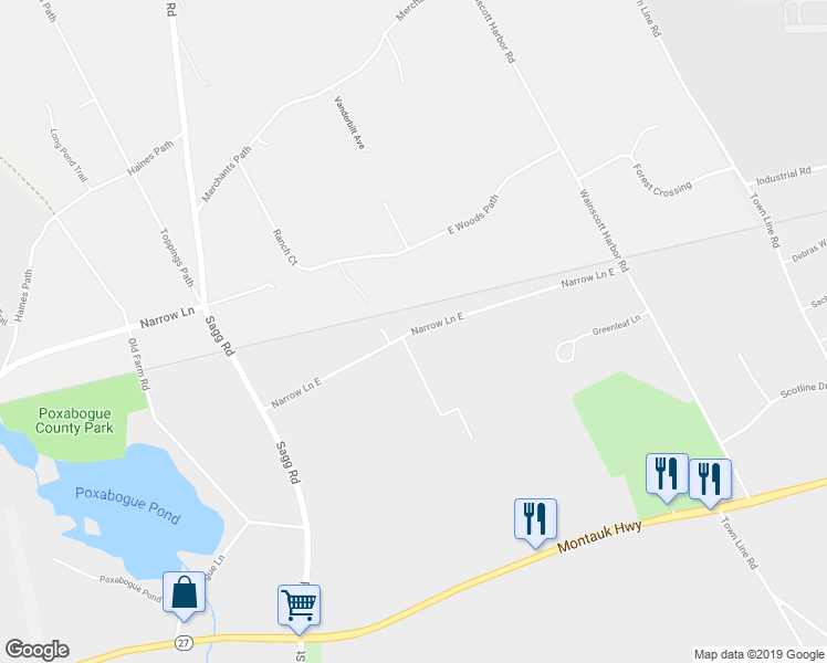 map of restaurants, bars, coffee shops, grocery stores, and more near 201 Narrow Lane East in Sagaponack