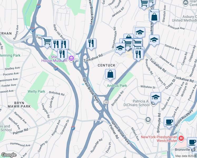 map of restaurants, bars, coffee shops, grocery stores, and more near 20 Winchester Avenue in Yonkers