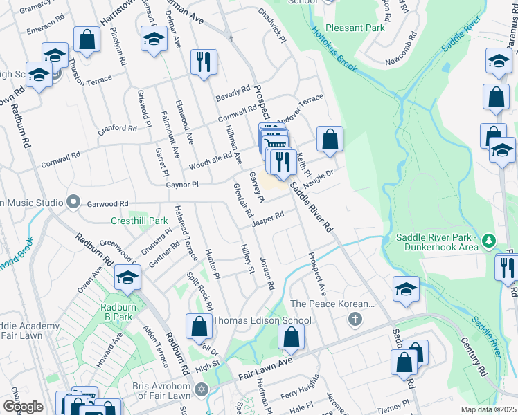 map of restaurants, bars, coffee shops, grocery stores, and more near 38-21 Garvey Place in Fair Lawn