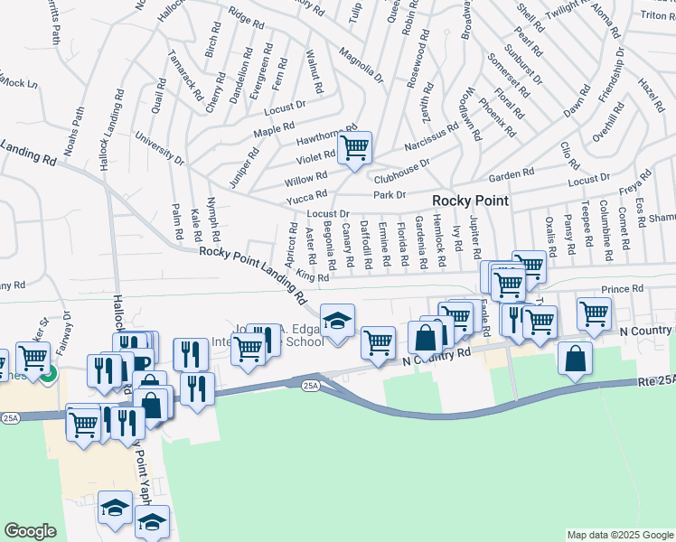 map of restaurants, bars, coffee shops, grocery stores, and more near 29 King Road in Rocky Point