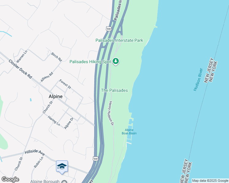 map of restaurants, bars, coffee shops, grocery stores, and more near Henry Hudson Drive in Alpine