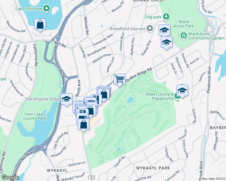 map of restaurants, bars, coffee shops, grocery stores, and more near 200 Quaker Ridge Road in New Rochelle
