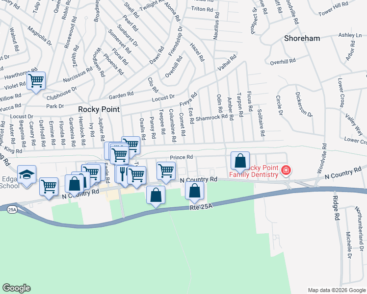 map of restaurants, bars, coffee shops, grocery stores, and more near 150 King Road in Rocky Point