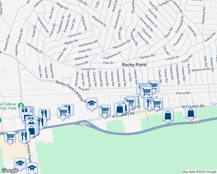 map of restaurants, bars, coffee shops, grocery stores, and more near 51 King Road in Rocky Point