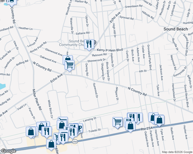 map of restaurants, bars, coffee shops, grocery stores, and more near 4 Tuckahoe Road in Sound Beach