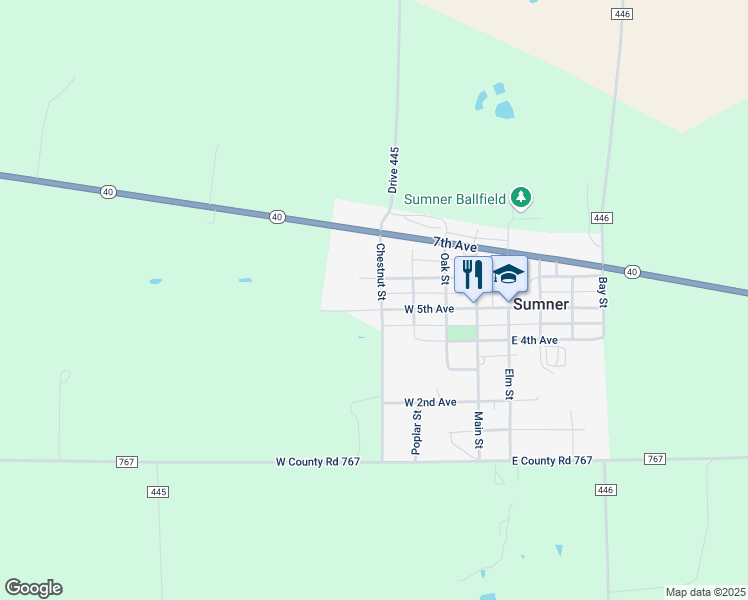 map of restaurants, bars, coffee shops, grocery stores, and more near 401 West 5th Avenue in Sumner