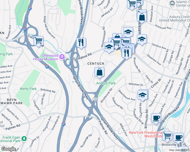 map of restaurants, bars, coffee shops, grocery stores, and more near 7 Arlington Street in Yonkers