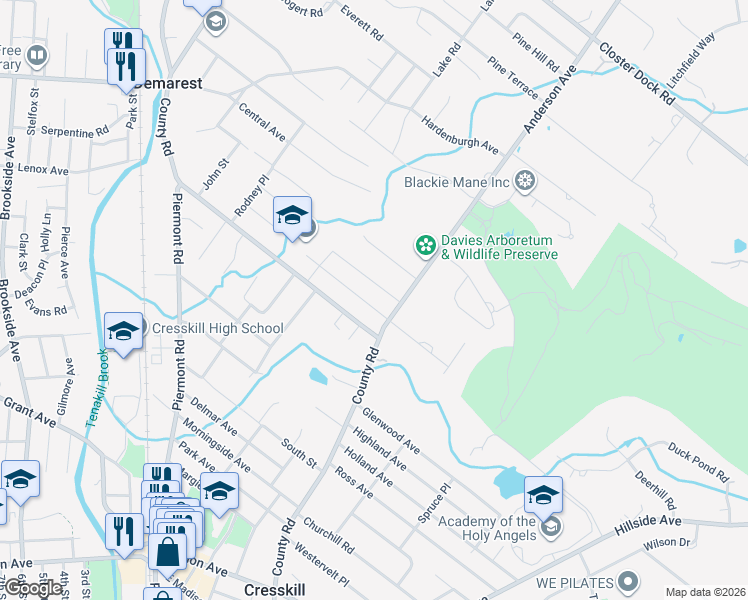 map of restaurants, bars, coffee shops, grocery stores, and more near 52 Edward St in Demarest