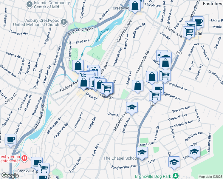 map of restaurants, bars, coffee shops, grocery stores, and more near 18 Wallace Street in Tuckahoe