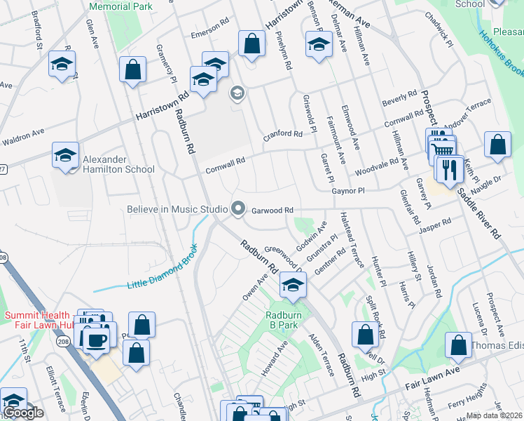 map of restaurants, bars, coffee shops, grocery stores, and more near 16 Garwood Road in Fair Lawn