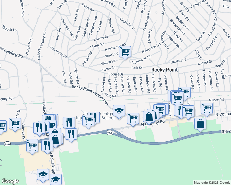 map of restaurants, bars, coffee shops, grocery stores, and more near 29 King Road in Rocky Point
