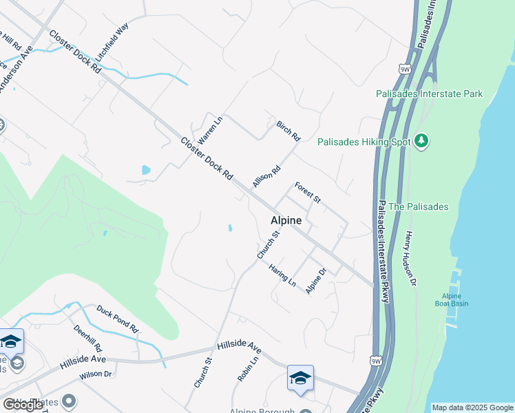 map of restaurants, bars, coffee shops, grocery stores, and more near 934 Closter Dock Road in Alpine