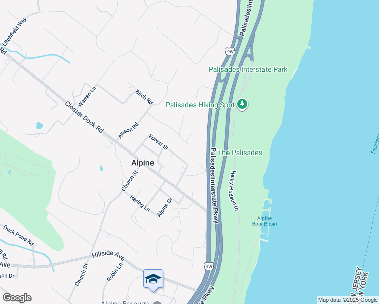 map of restaurants, bars, coffee shops, grocery stores, and more near 46 Overlook Road in Alpine