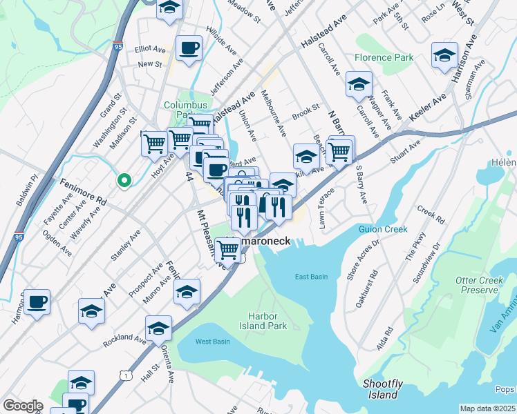 map of restaurants, bars, coffee shops, grocery stores, and more near 139 East Prospect Avenue in Mamaroneck