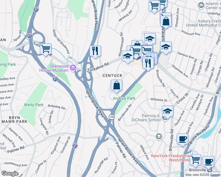 map of restaurants, bars, coffee shops, grocery stores, and more near 7 Arlington Street in Yonkers