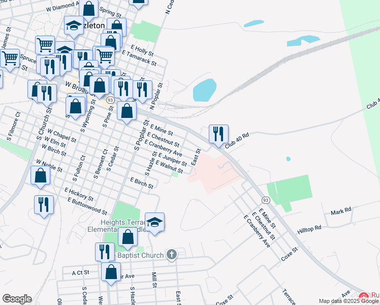 map of restaurants, bars, coffee shops, grocery stores, and more near 522 East Chestnut Street in Hazleton