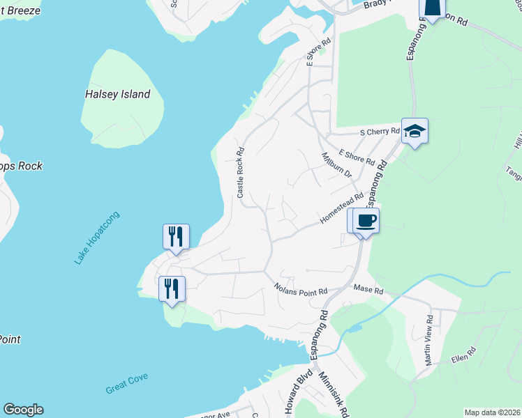 map of restaurants, bars, coffee shops, grocery stores, and more near 35 Castle Rock Road in Jefferson