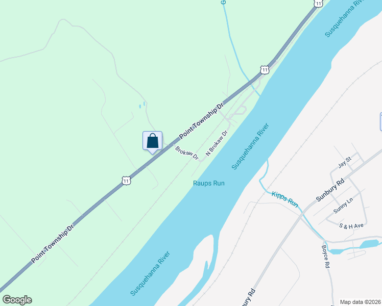 map of restaurants, bars, coffee shops, grocery stores, and more near Brokaw Drive in Northumberland County