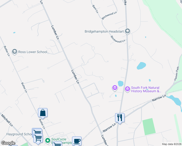 map of restaurants, bars, coffee shops, grocery stores, and more near 95 Beckys Path in East Hampton