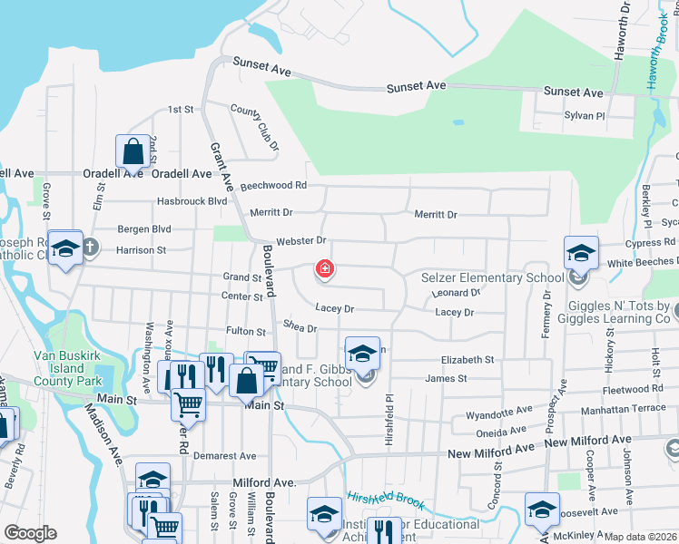 map of restaurants, bars, coffee shops, grocery stores, and more near 315 Jordan Road in New Milford