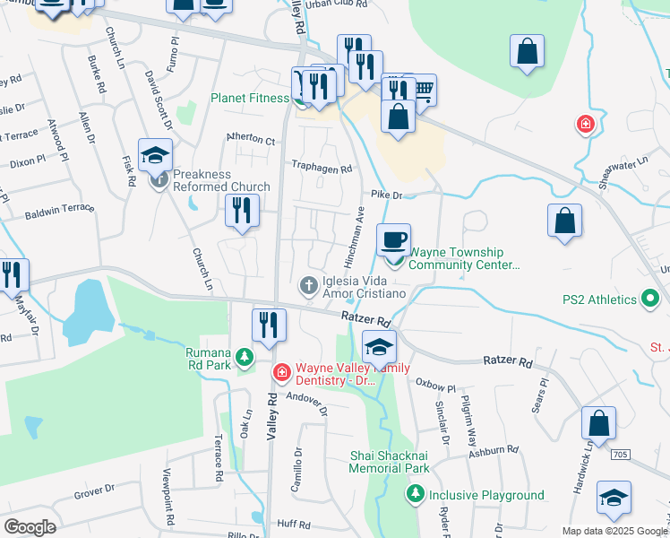map of restaurants, bars, coffee shops, grocery stores, and more near 21 Hinchman Avenue in Wayne