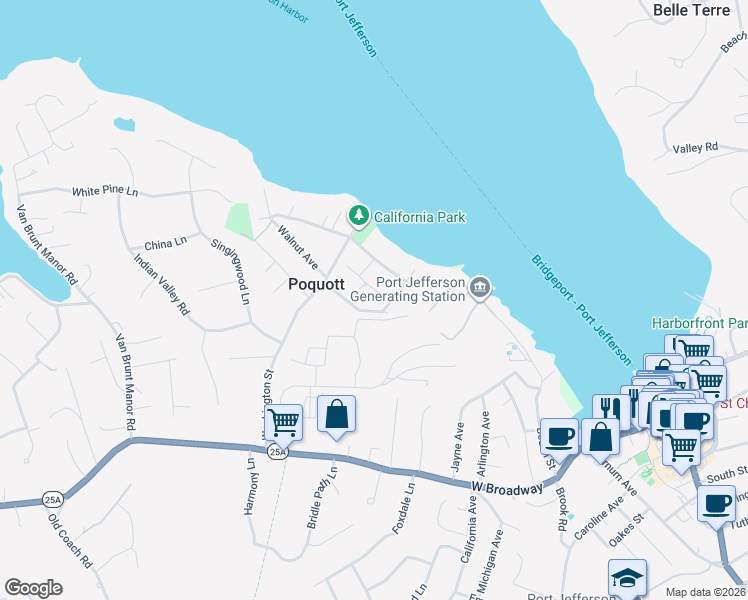 map of restaurants, bars, coffee shops, grocery stores, and more near 22 Maple Avenue in Setauket- East Setauket