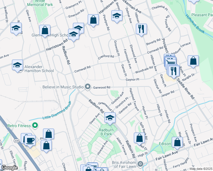 map of restaurants, bars, coffee shops, grocery stores, and more near 29 Garwood Road in Fair Lawn