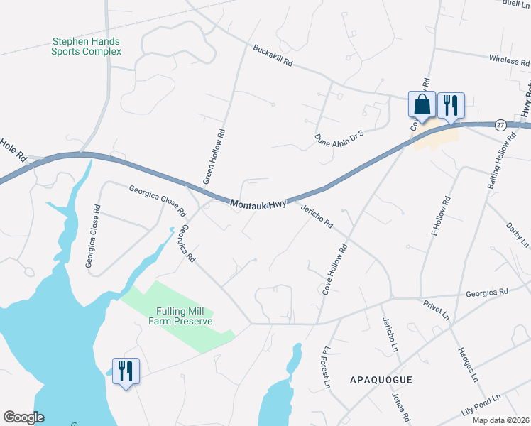 map of restaurants, bars, coffee shops, grocery stores, and more near 157 Montauk Highway in East Hampton