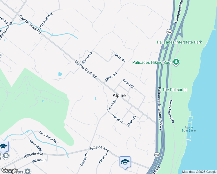 map of restaurants, bars, coffee shops, grocery stores, and more near 934 Closter Dock Road in Alpine