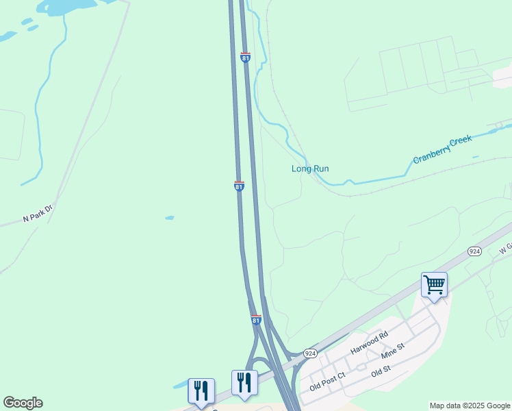 map of restaurants, bars, coffee shops, grocery stores, and more near Interstate 81 in Luzerne County