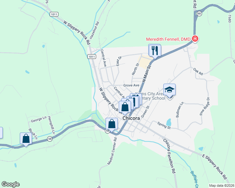 map of restaurants, bars, coffee shops, grocery stores, and more near 103 Front Street in Chicora