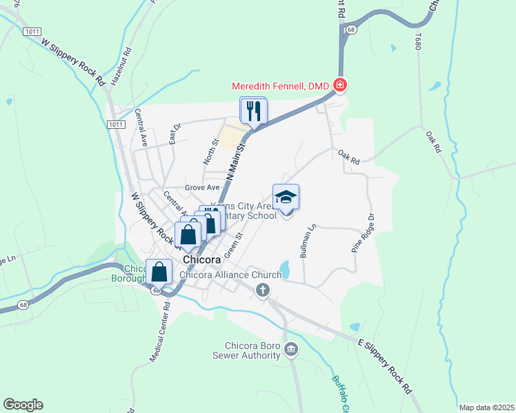 map of restaurants, bars, coffee shops, grocery stores, and more near 205 Kittanning Street in Chicora