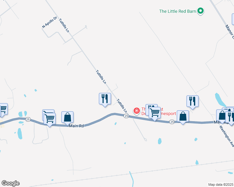 map of restaurants, bars, coffee shops, grocery stores, and more near 80 Tuthills Lane in Riverhead