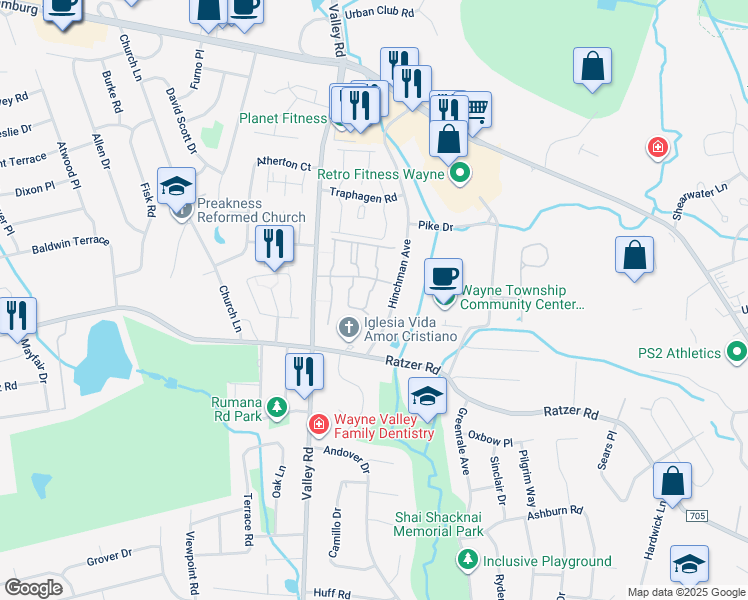 map of restaurants, bars, coffee shops, grocery stores, and more near 27 Hinchman Avenue in Wayne