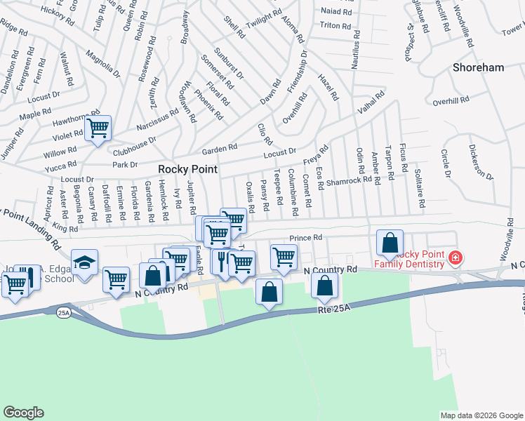 map of restaurants, bars, coffee shops, grocery stores, and more near 122 King Road in Rocky Point