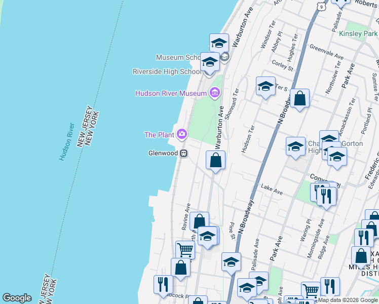 map of restaurants, bars, coffee shops, grocery stores, and more near in Yonkers