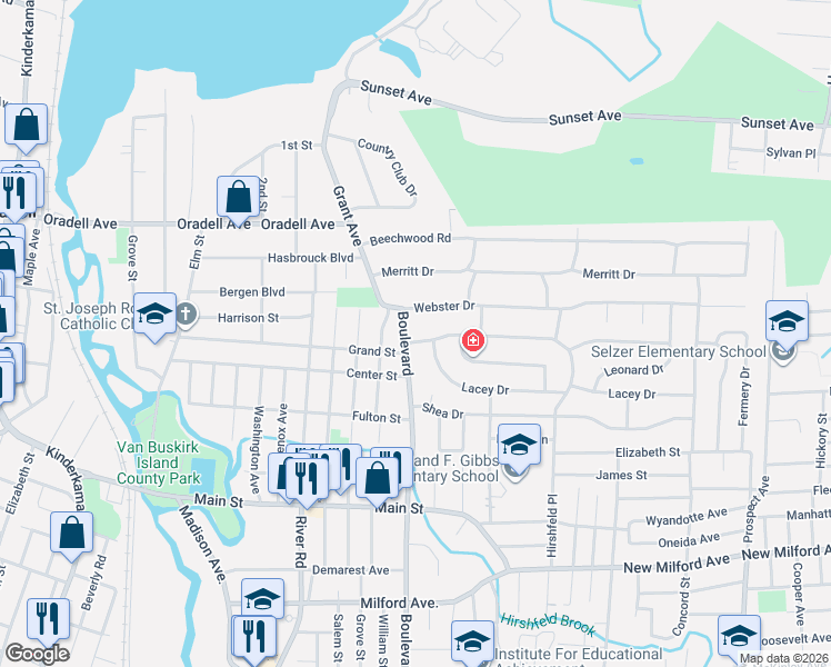 map of restaurants, bars, coffee shops, grocery stores, and more near 91 Boulevard in New Milford
