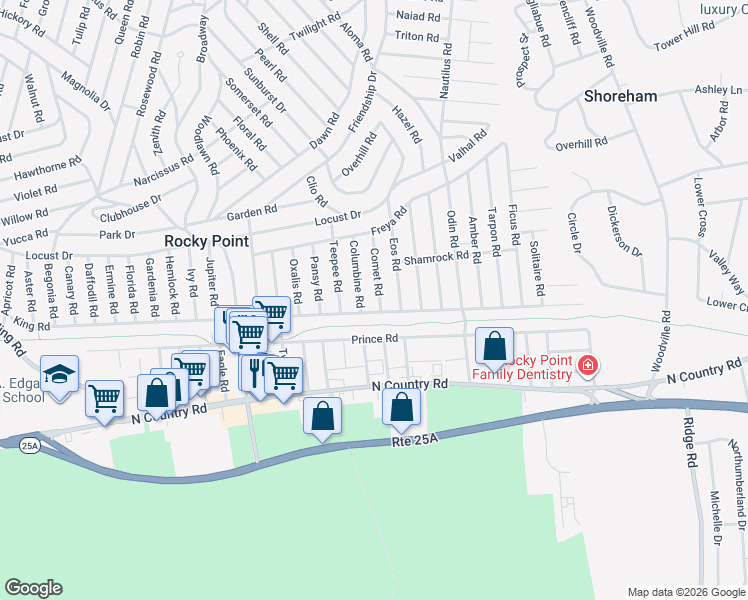 map of restaurants, bars, coffee shops, grocery stores, and more near 150 King Road in Rocky Point