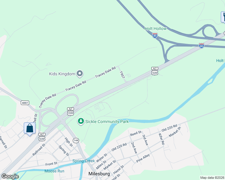 map of restaurants, bars, coffee shops, grocery stores, and more near Eagle Valley Road in Bellefonte