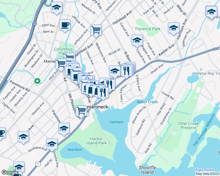 map of restaurants, bars, coffee shops, grocery stores, and more near 139 Dubois Avenue in Mamaroneck
